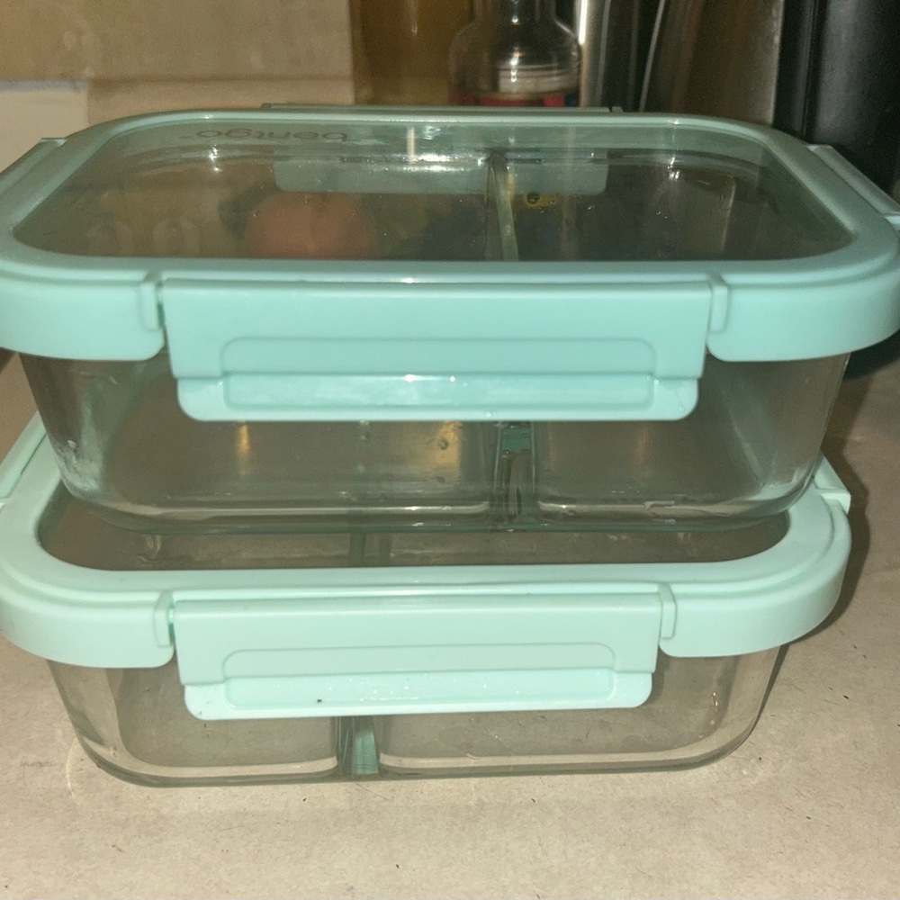 Glass Food Storage Containers with Aqua Lids